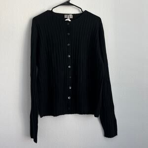 J Crew Wide Rib Cashmere Cardigan Womens XL Black CO325